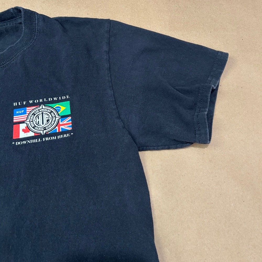 HUF Worldwide Black Downhill From Here T-Shirt Mens Small - Picture 6 of 7